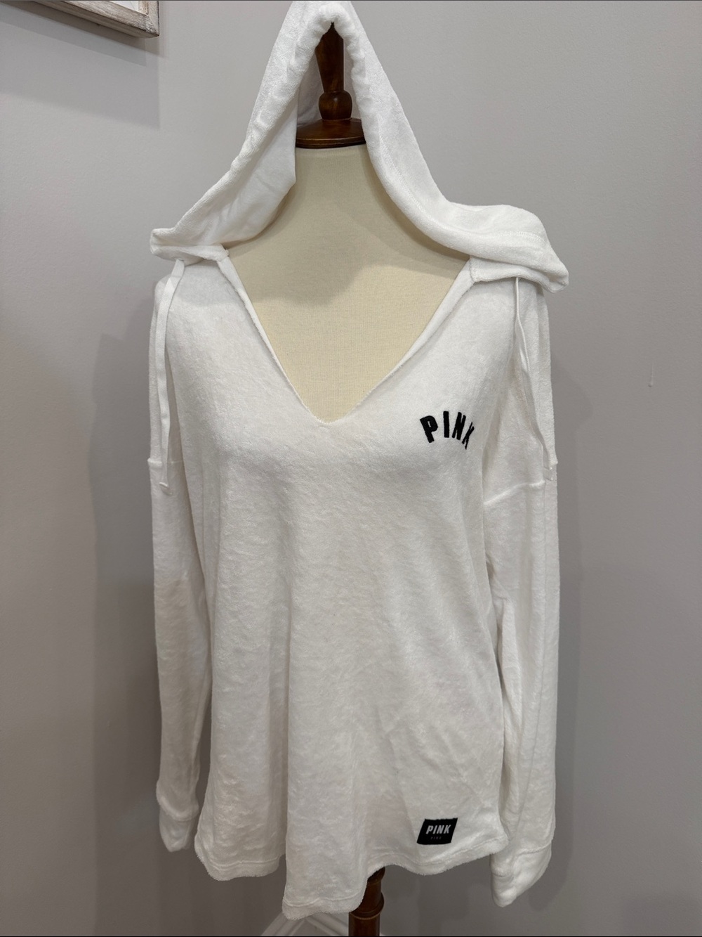 PINK Victoria's Secret White V-Neck Hoodie Sweatshirt